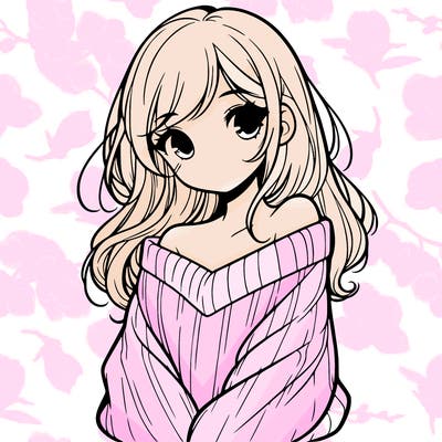 shy pretty girl wearing a sweater that is falling off one shoulder portrait