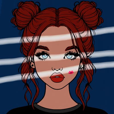realistic girl with two buns in hair and lips