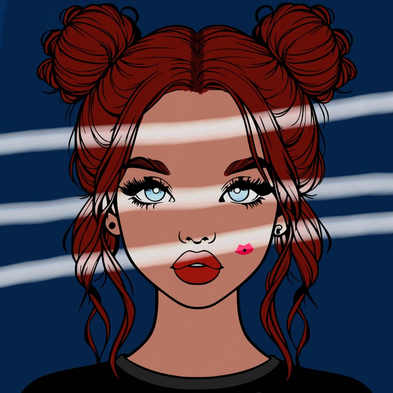 realistic girl with two buns in hair and lips