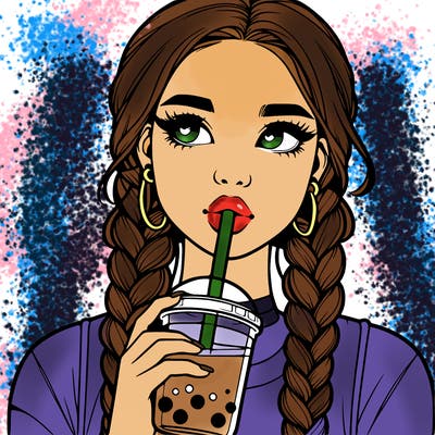 realistic girl with braided hair drinking boba