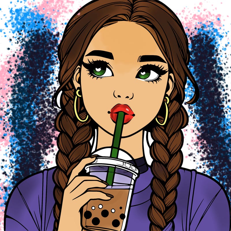 realistic girl with braided hair drinking boba
