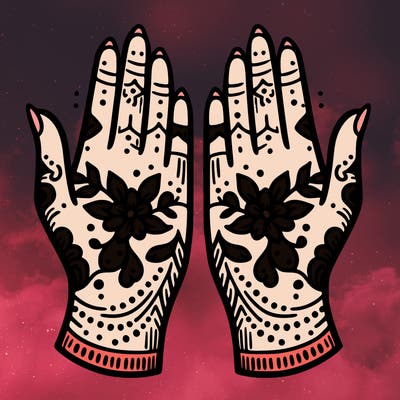 hands with henna design that can be colored in