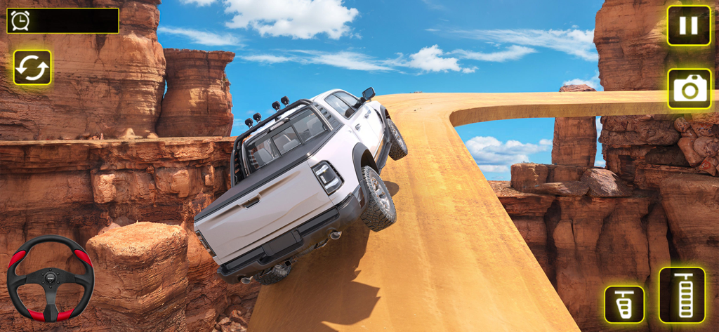 Jeep Rally Hill Offroad - A white pickup truck driving on a narrow dirt path along a desert canyon