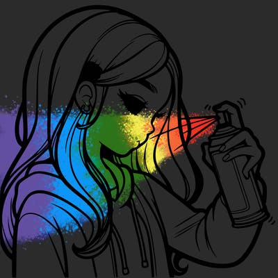 a realistic girl spray painting