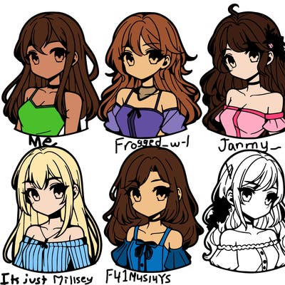 6 beautiful anime girls lined up