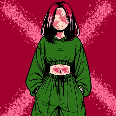 realistic girl faceless with baggy pants and a crop top