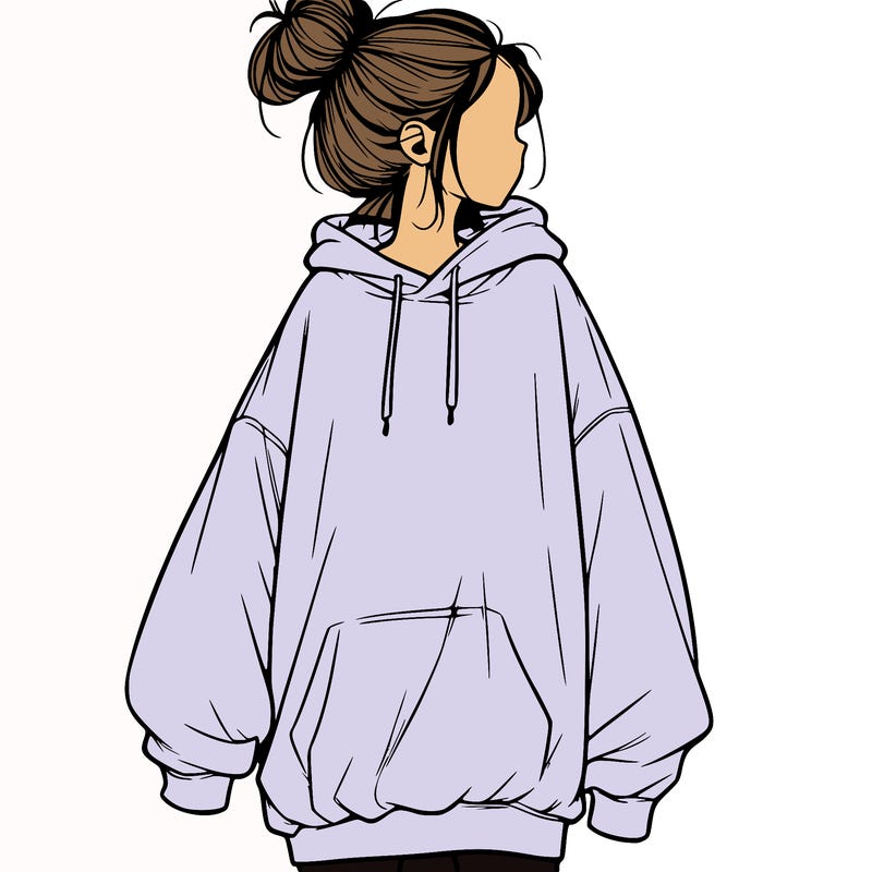 realistic girl with a oversized sweatshirt on and a bun