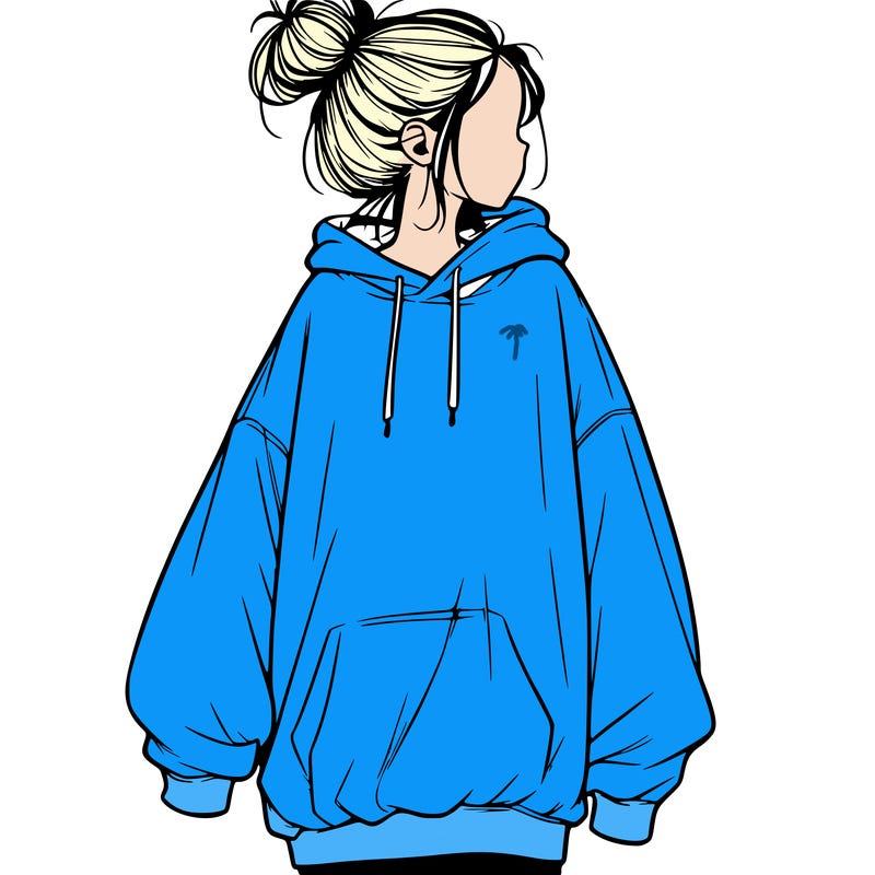 realistic girl with a oversized sweatshirt on and a bun