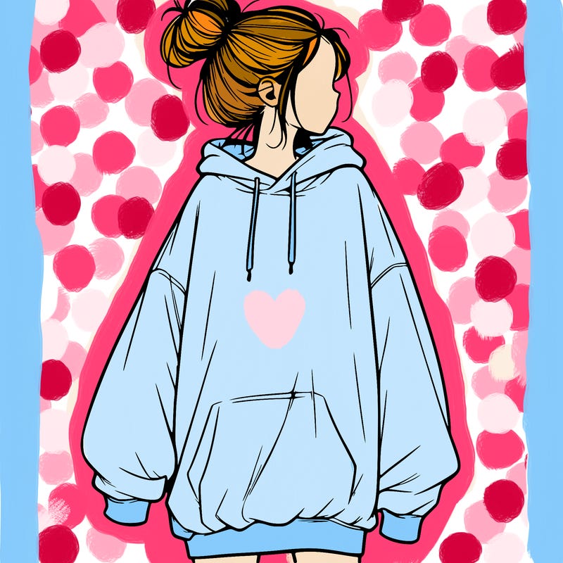 realistic girl with a oversized sweatshirt on and a bun