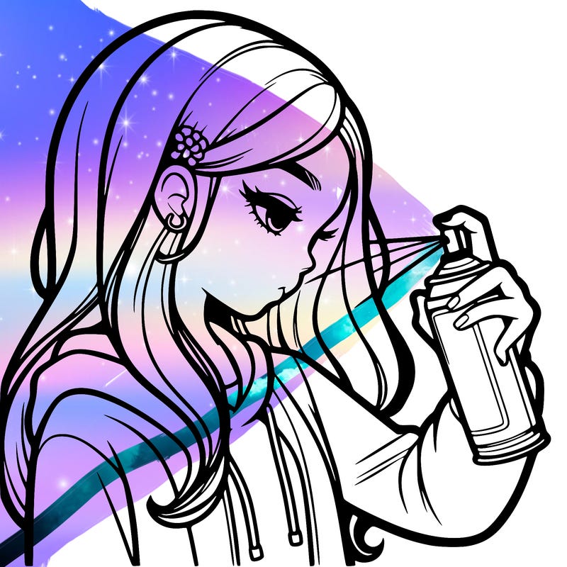 a realistic girl spray painting