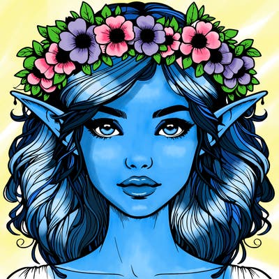realistic female elf with flower crown