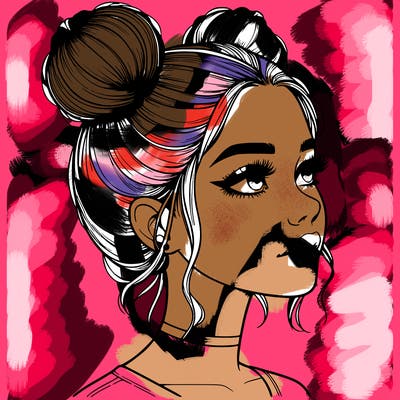 realistic girl with buns on the top of her head