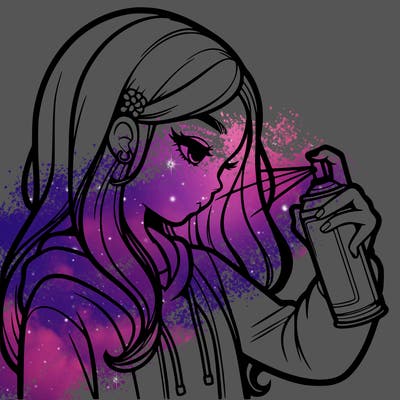 a realistic girl spray painting