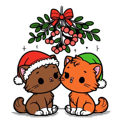 christmas kittens under mistletoe