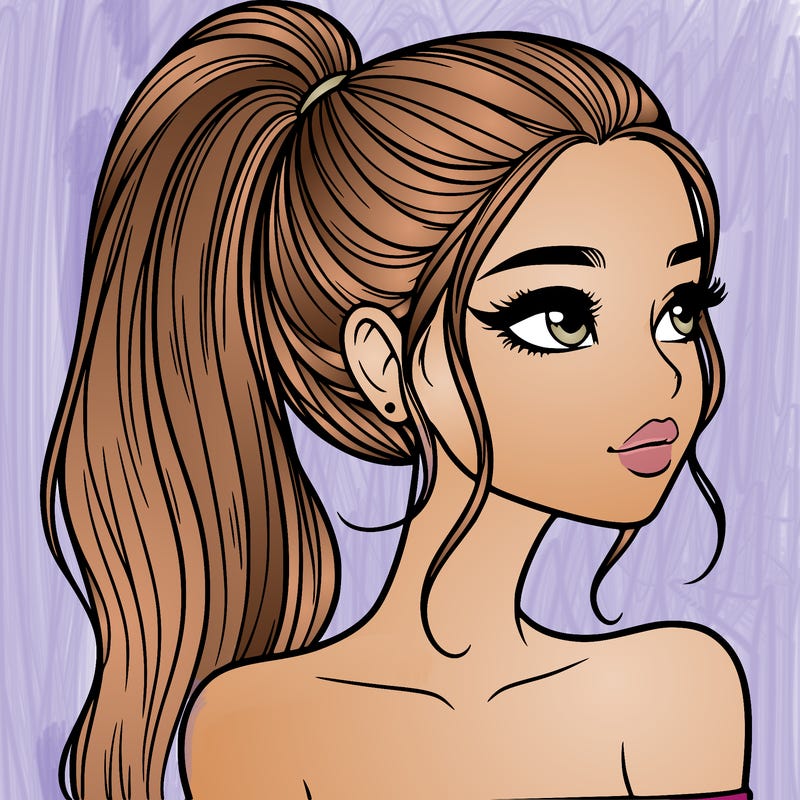 a beautiful and realistic girl with a high pony tail