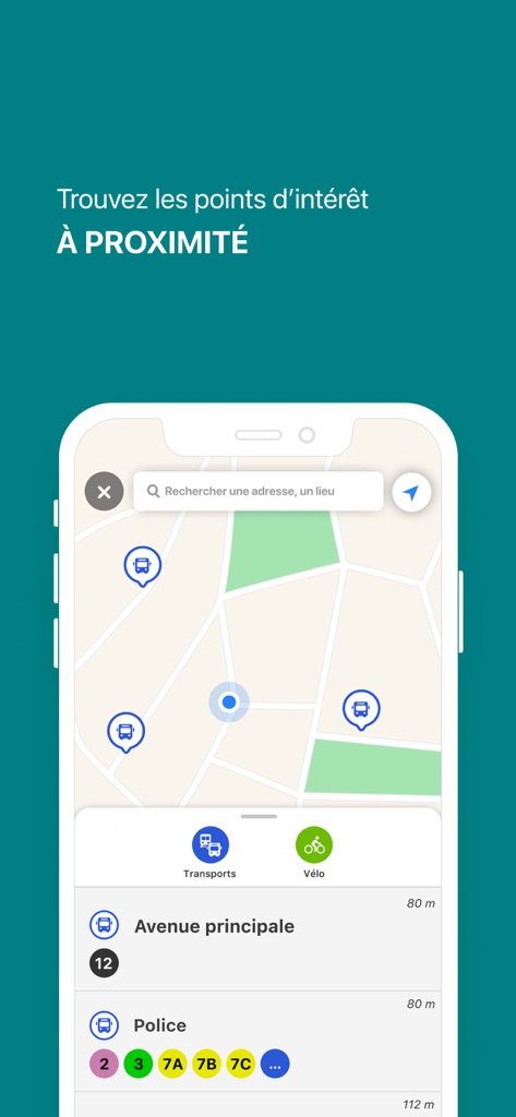 ORIZO - Map interface of the ORIZO app showing nearby bus stops and transportation interest points in Avignon