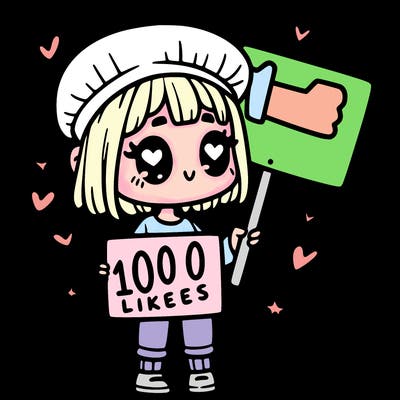 a girl with a sign saying 1000 likes