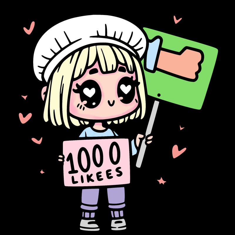 a girl with a sign saying 1000 likes