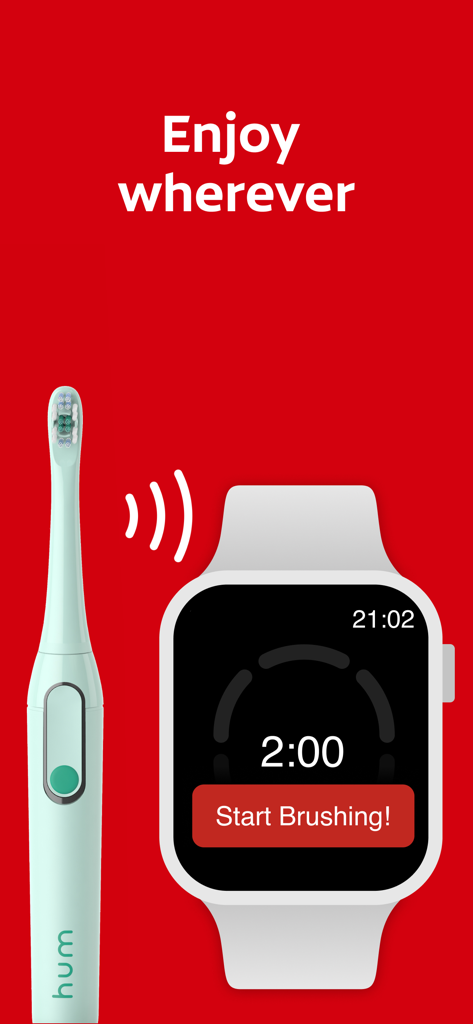 Colgate Connect - Apple Watch, die den Colgate Connect Putz-Timer neben einer Hum Smart Zahnbürste anzeigt