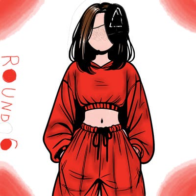 realistic girl faceless with baggy pants and a crop top