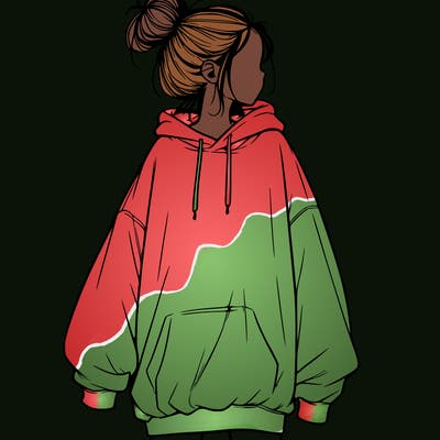 realistic girl with a oversized sweatshirt on and a bun