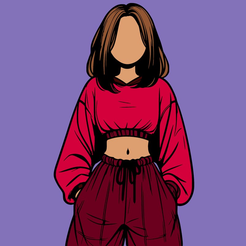 realistic girl faceless with baggy pants and a crop top