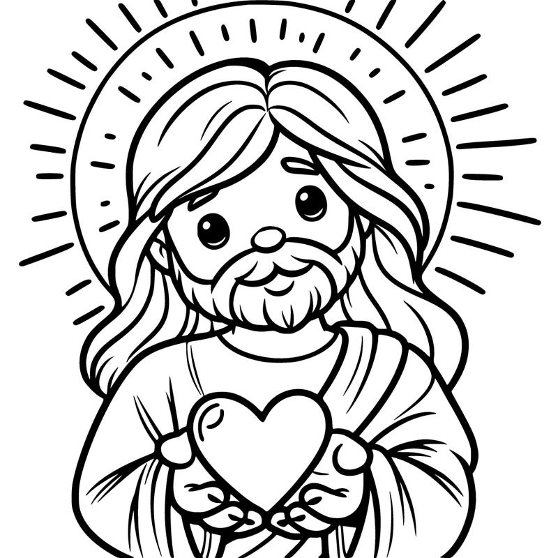 jesus holding a heart with sun in background