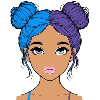 realistic girl with two buns on top of her head