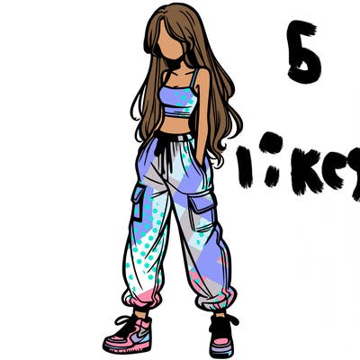 girl in baggy pants crop top and long hair