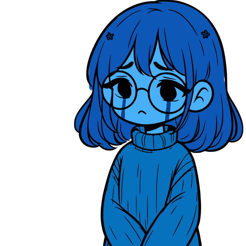 sad girl with glasses in a sweater