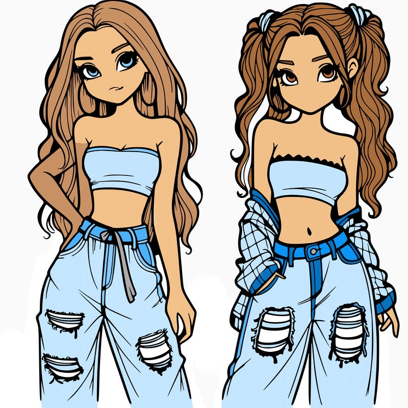 2 girls in crop tops and baggy jeans ripped