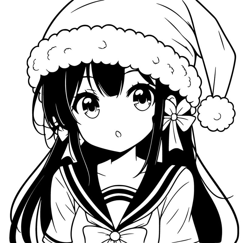 a anime girl with a santa hat