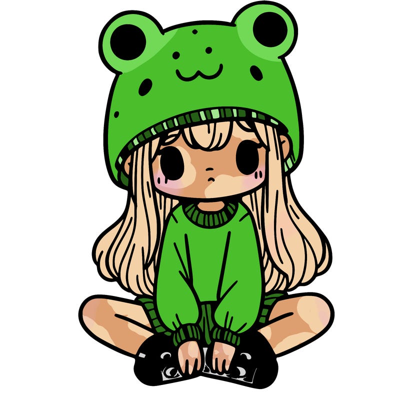 a girl wearing a frog hat and some frog socks