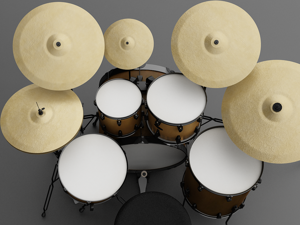 Top-down view of a realistic virtual drum kit in the XDrum app