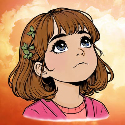 realistic girl looking up