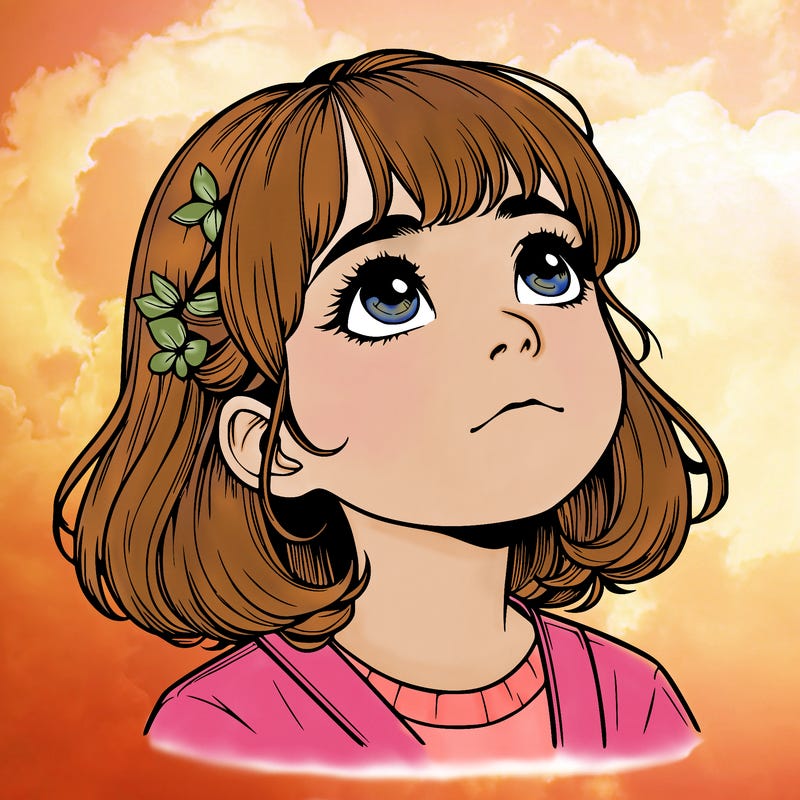 realistic girl looking up