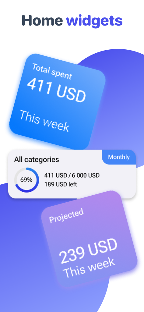 Expense Buddy Expense Manager - Expense Buddy iOS home screen widgets showing weekly spending and monthly budget tracking.