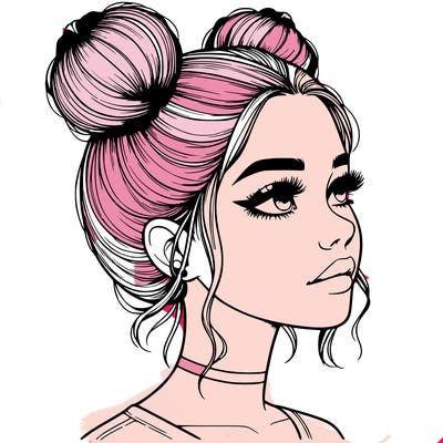 realistic girl with buns on the top of her head