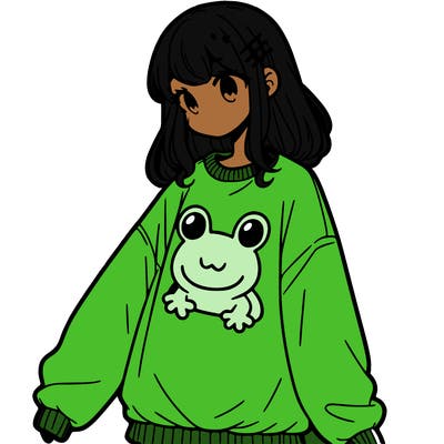 girl wearing frogging sweatshirt