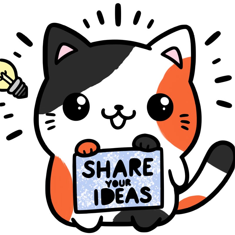 a cute cat saying share your ideas