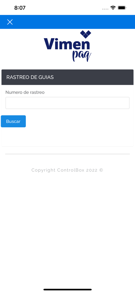 Vimenpaq - Vimenpaq mobile app package tracking screen with a search field and search button in Spanish