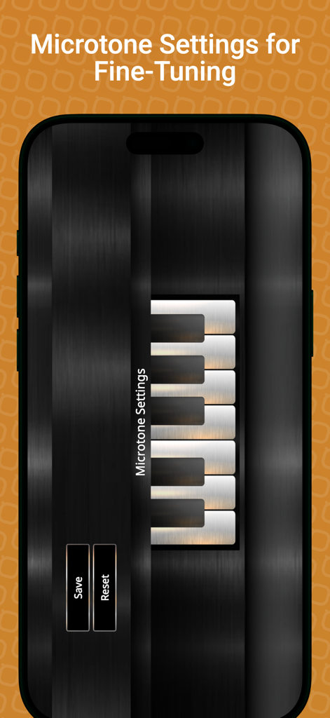 Piccolo Sim - Bildschirm für Mikroton-Einstellungen in der Piccolo Sim App, der Feinabstimmungssteuerungen und eine Tastaturschnittstelle für Musiker zeigt.