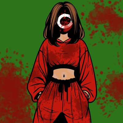 realistic girl faceless with baggy pants and a crop top