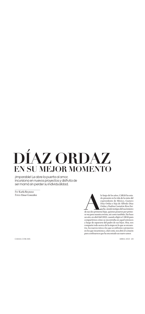 Diaz Ordazに関する論説記事をフィーチャーしたCaras Mexicoからのデジタル雑誌ページ