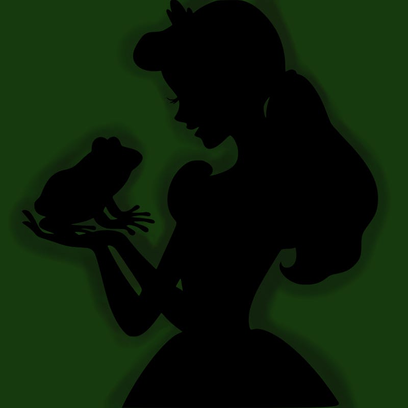 a shadow of a princess holding a frog realistic