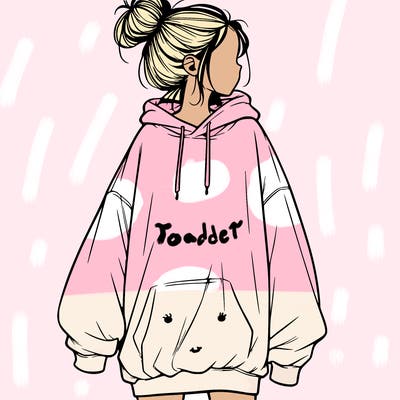 realistic girl with a oversized sweatshirt on and a bun