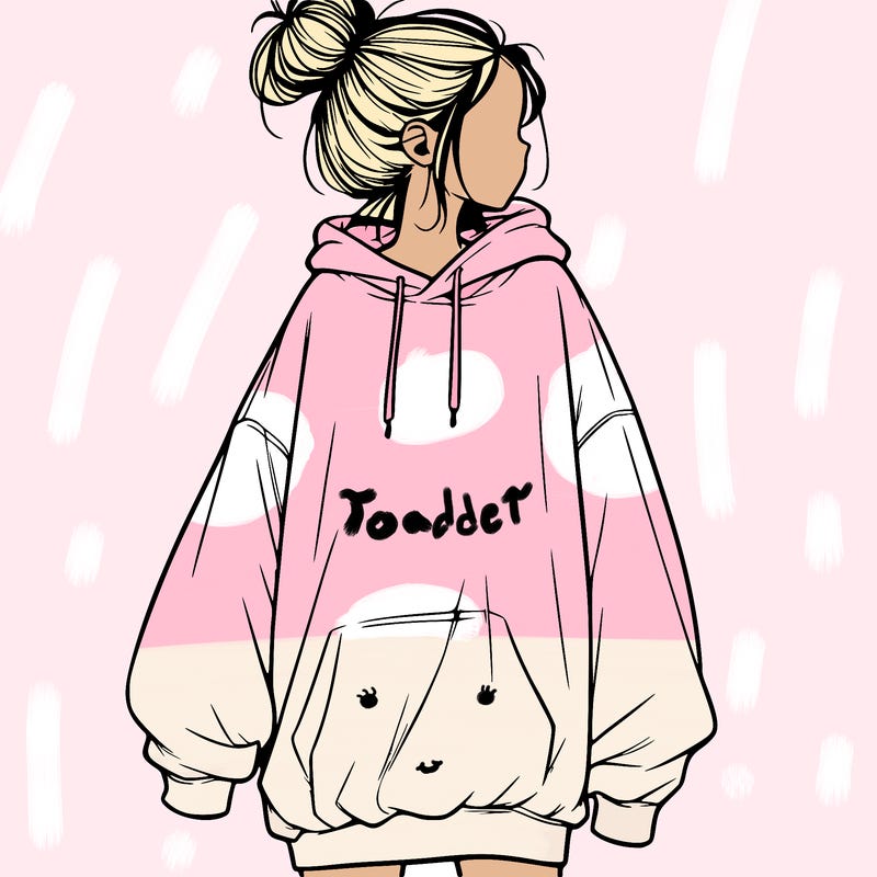 realistic girl with a oversized sweatshirt on and a bun