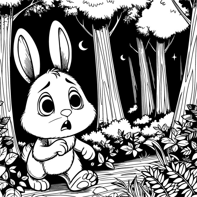 realistic scared bunny in the forest at night