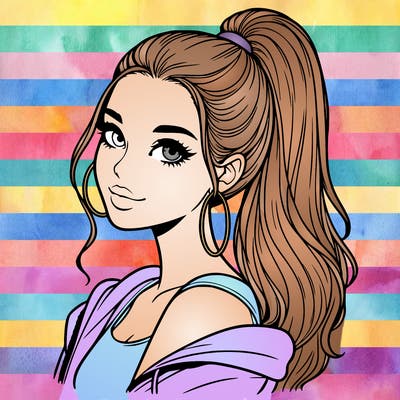 realistic girl with a high ponytail