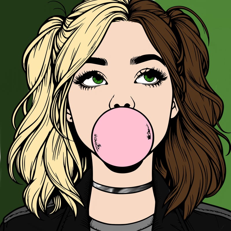 realististic girl blowing bubble -gum